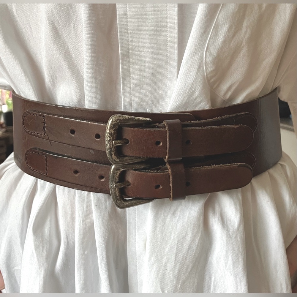 Double Buckle Brown Leather Belt